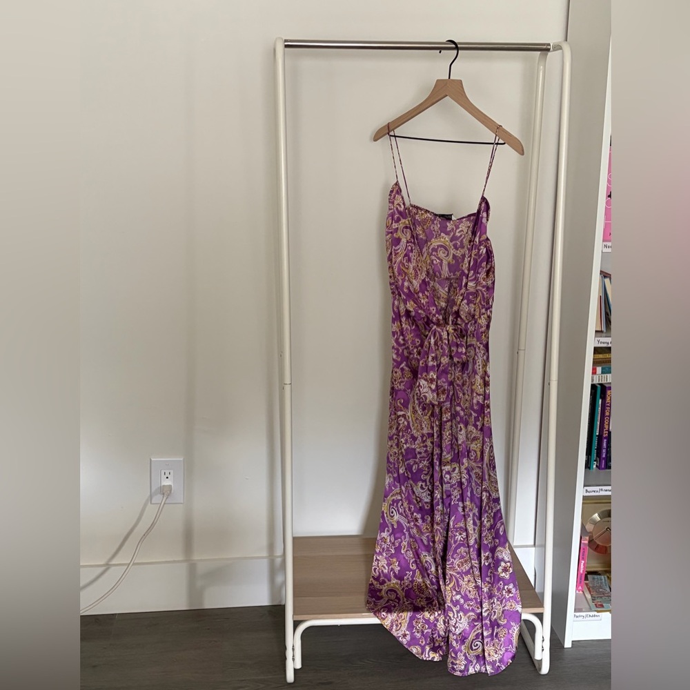 Zara Purple and Gold Floral Midi Dress